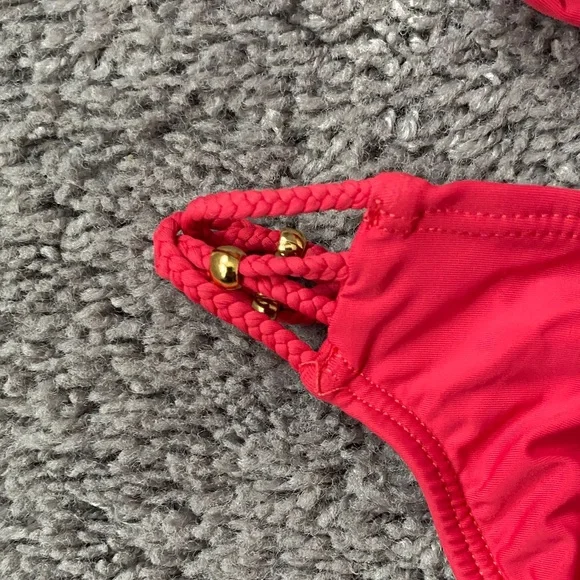 Pilyq Coral Red Bikini Set/PilyQ Rouge Braided Zen Bikini - Picture 6 of 10
